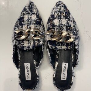 Steve Madden Tweed Chain Detail Mules